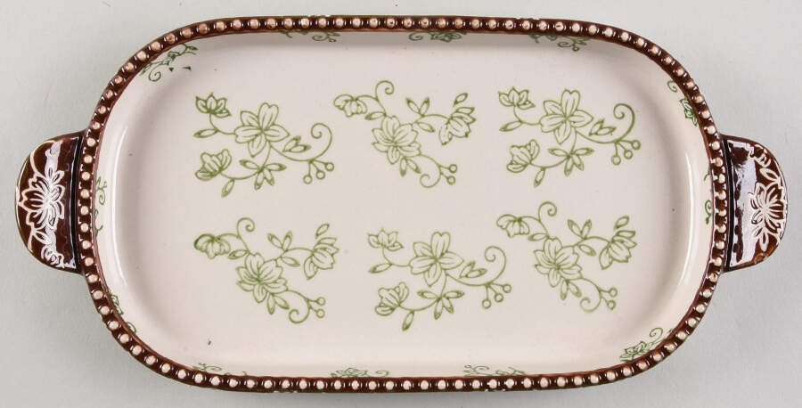 Floral Lace Green 11" Oval Lid-It (Trivet,Tray,Baker Lid) by Temp-Tations-1