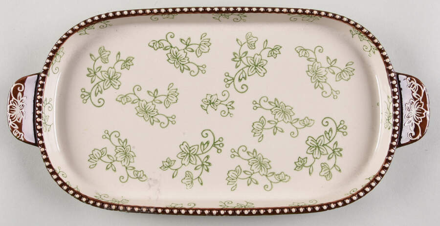 Floral Lace Green 13" Oval Lid-It (Trivet,Tray,Baker Lid) by Temp-Tations-1
