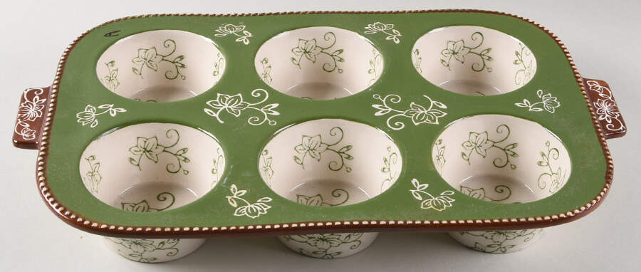 Floral Lace Green Muffin Pan (Holds 6 Muffins) by Temp-Tations-1