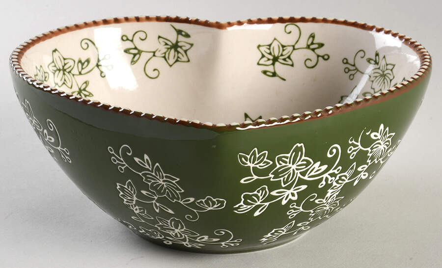 Floral Lace Green 7" Heart Shaped Bowl by Temp-Tations-1