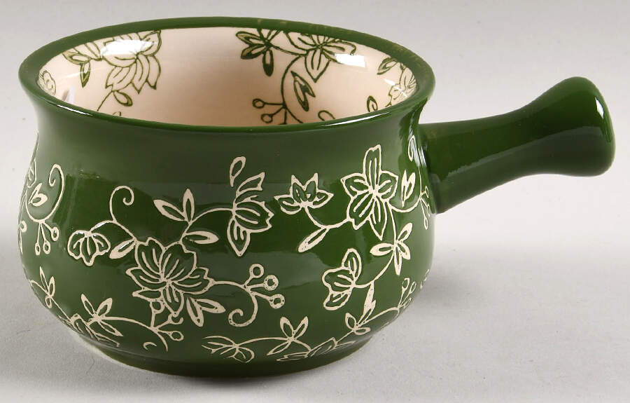 Floral Lace Green One Stick Handled Soup/Snack Bowl (use with SNTR11) by Temp-Tations-1