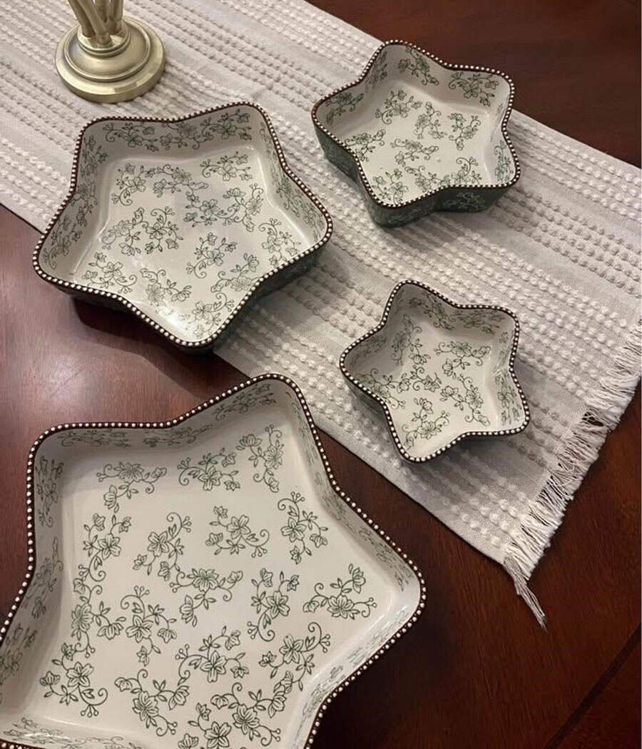 Floral Lace Green Set of 4 - Nesting Star Shaped Cake Pans (12", 10", 8" & 6") by Temp-Tations-1