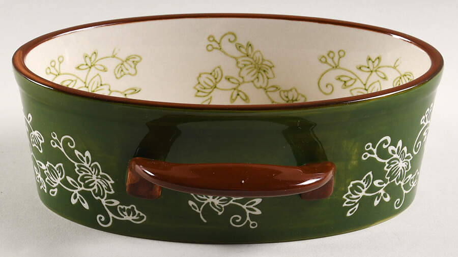 Floral Lace Green 16 Oz Oval Individual Casserole No Lid by Temp-Tations-1