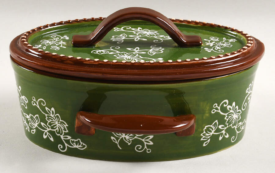Floral Lace Green 16 Oz Oval Individual Casserole & Lid by Temp-Tations-1
