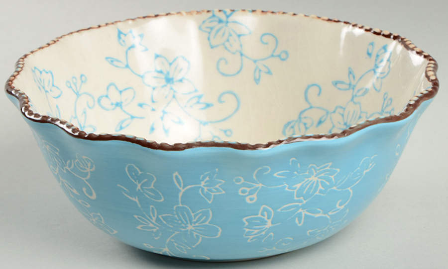 Floral Lace Light Blue 7" Ruffled Bowl by Temp-Tations-1
