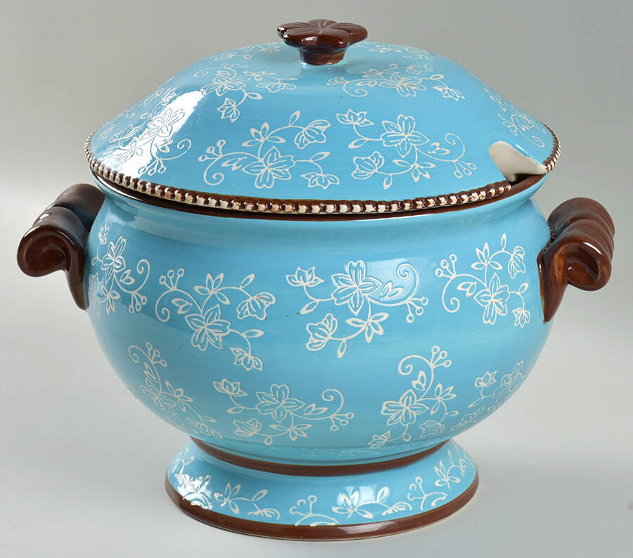Floral Lace Light Blue Tureen &  Lid by Temp-Tations-1