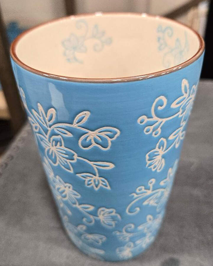 Floral Lace Light Blue Tall China Tumbler by Temp-Tations-1