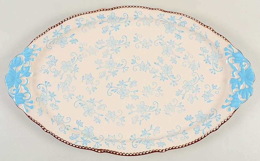 Floral Lace Light Blue 18" Oval Handled Platter by Temp-Tations-1