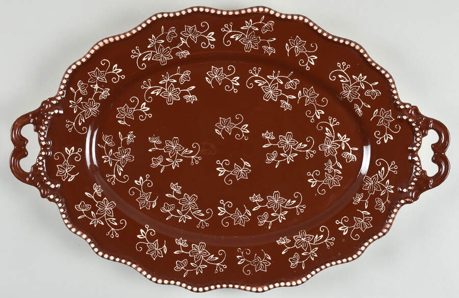 Floral Lace Chocolate 18" Oval Handled Platter by Temp-Tations-1