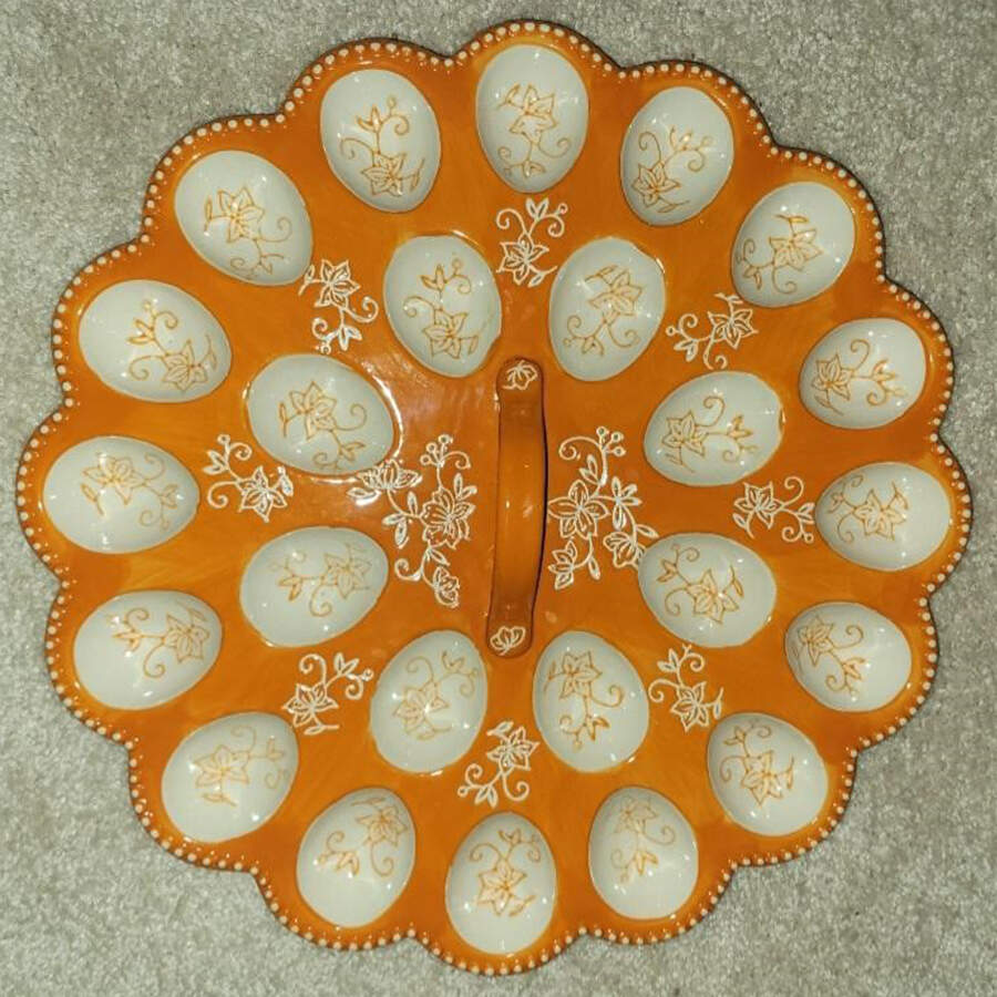 Floral Lace Spice Handled Deviled Egg Plate (Holds 24) by Temp-Tations-1