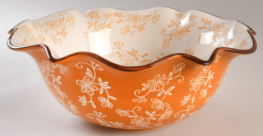 Floral Lace Spice Scalloped Serving Bowl by Temp-Tations-1