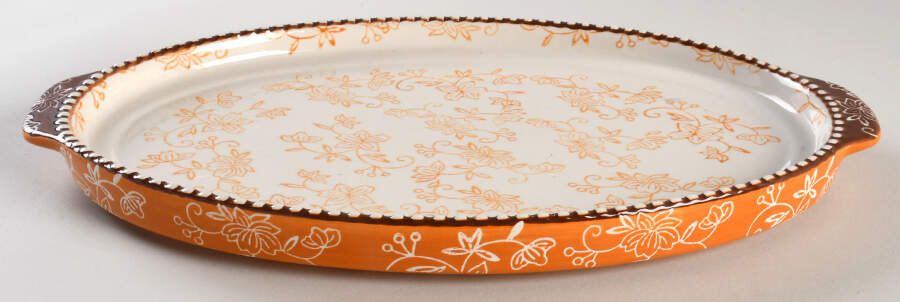Floral Lace Spice 13" Oval Lid-It (Trivet,Tray,Baker Lid) by Temp-Tations-1