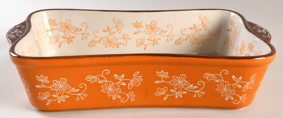 Floral Lace Spice 13" Rectangular Handled Baker by Temp-Tations-1