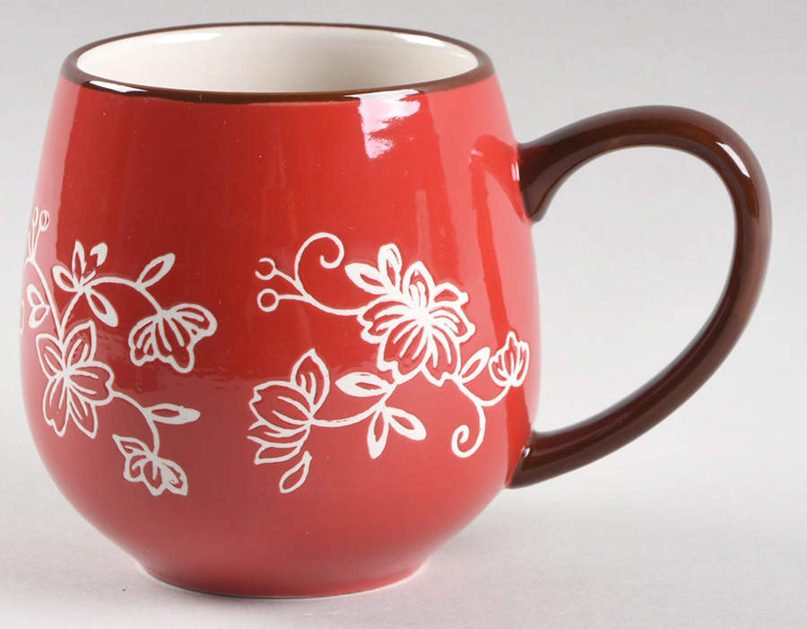 Floral Lace Red Pot Belly Mug by Temp-Tations-1