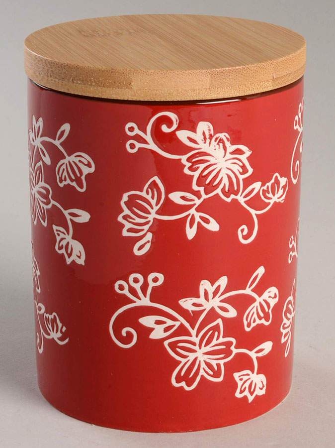 Floral Lace Red Small Cylinder Canister & Wood Lid by Temp-Tations-1