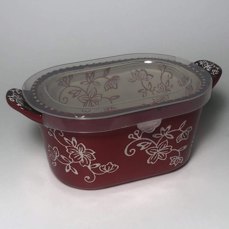 Floral Lace Red 6" Individual Rectangular Baker & Plastic Lid by Temp-Tations-1