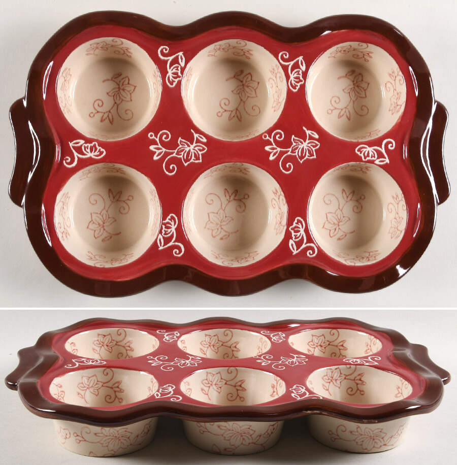 Floral Lace Red Muffin Pan (Holds 6 Muffins) by Temp-Tations-1