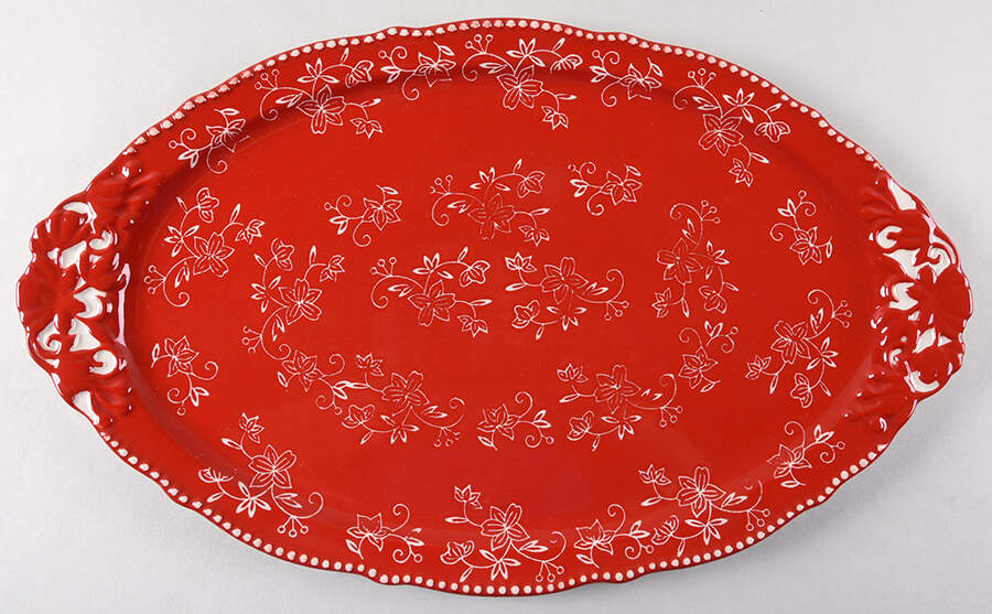 Floral Lace Red 18" Oval Serving Platter by Temp-Tations-1