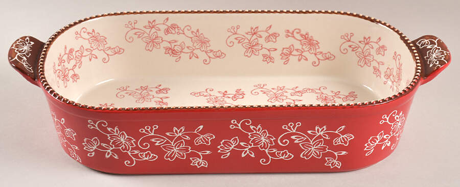 Floral Lace Red 15" Oval Baker by Temp-Tations-1