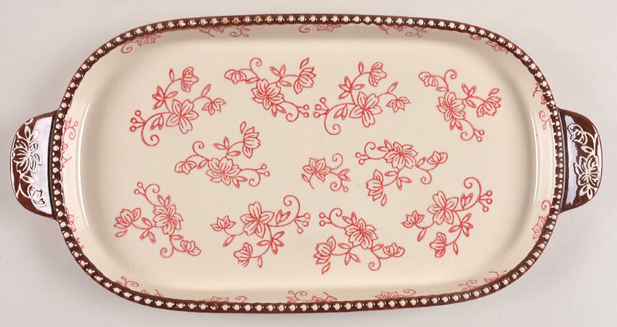 Floral Lace Red 13" Oval Lid-It (Trivet,Tray,Baker Lid) by Temp-Tations-1