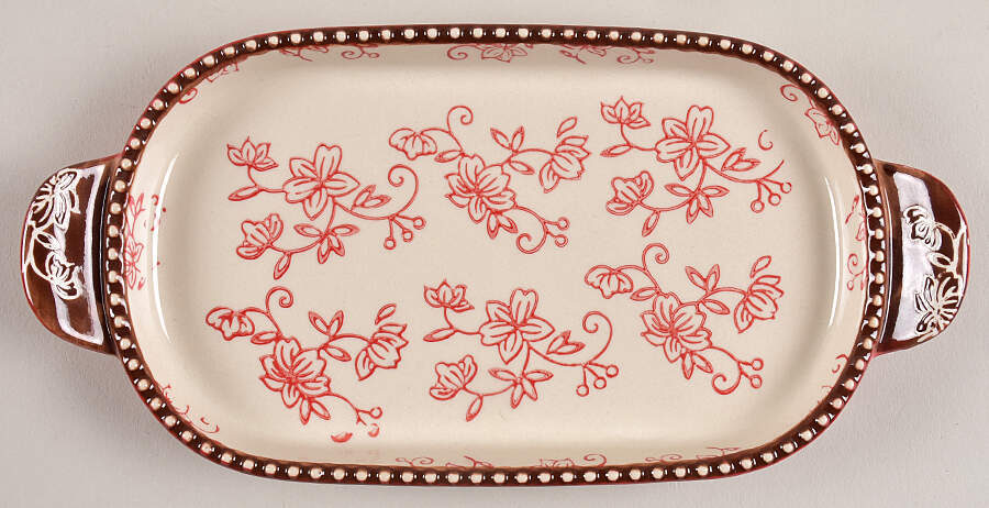 Floral Lace Red 8" Oval Lid-It (Trivet,Tray,Baker Lid) by Temp-Tations-1