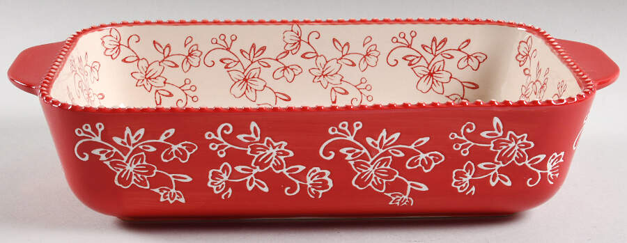 Floral Lace Red 13"  Rectangular Baker by Temp-Tations-1