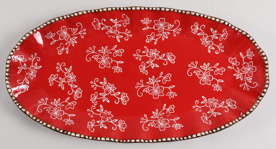 Floral Lace Red 16" Ruffled Platter by Temp-Tations-1