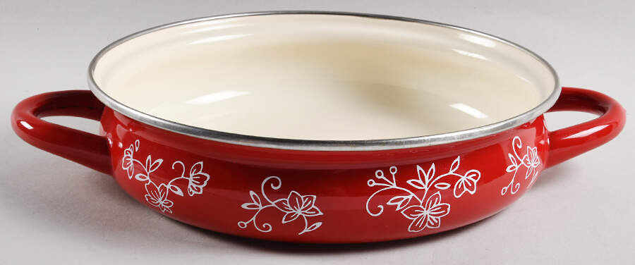Floral Lace Red 2 Quart Metal Covered Casserole, No Lid by Temp-Tations-1