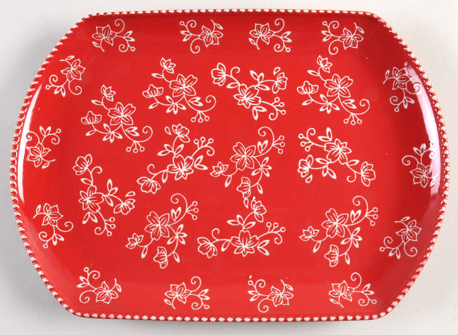 Floral Lace Red 13" Rectangular Serving Platter by Temp-Tations-1