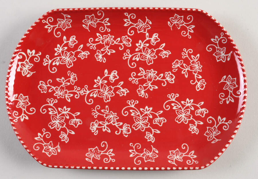 Floral Lace Red 11" Rectangular Serving Platter by Temp-Tations-1