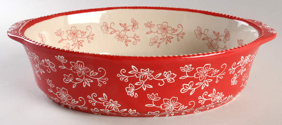 Floral Lace Red 13" Oval Baker by Temp-Tations-1