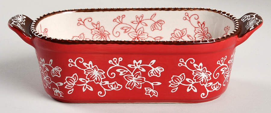 Floral Lace Red 9" Oval Lid-It (Trivet,Tray,Baker Lid) by Temp-Tations-1