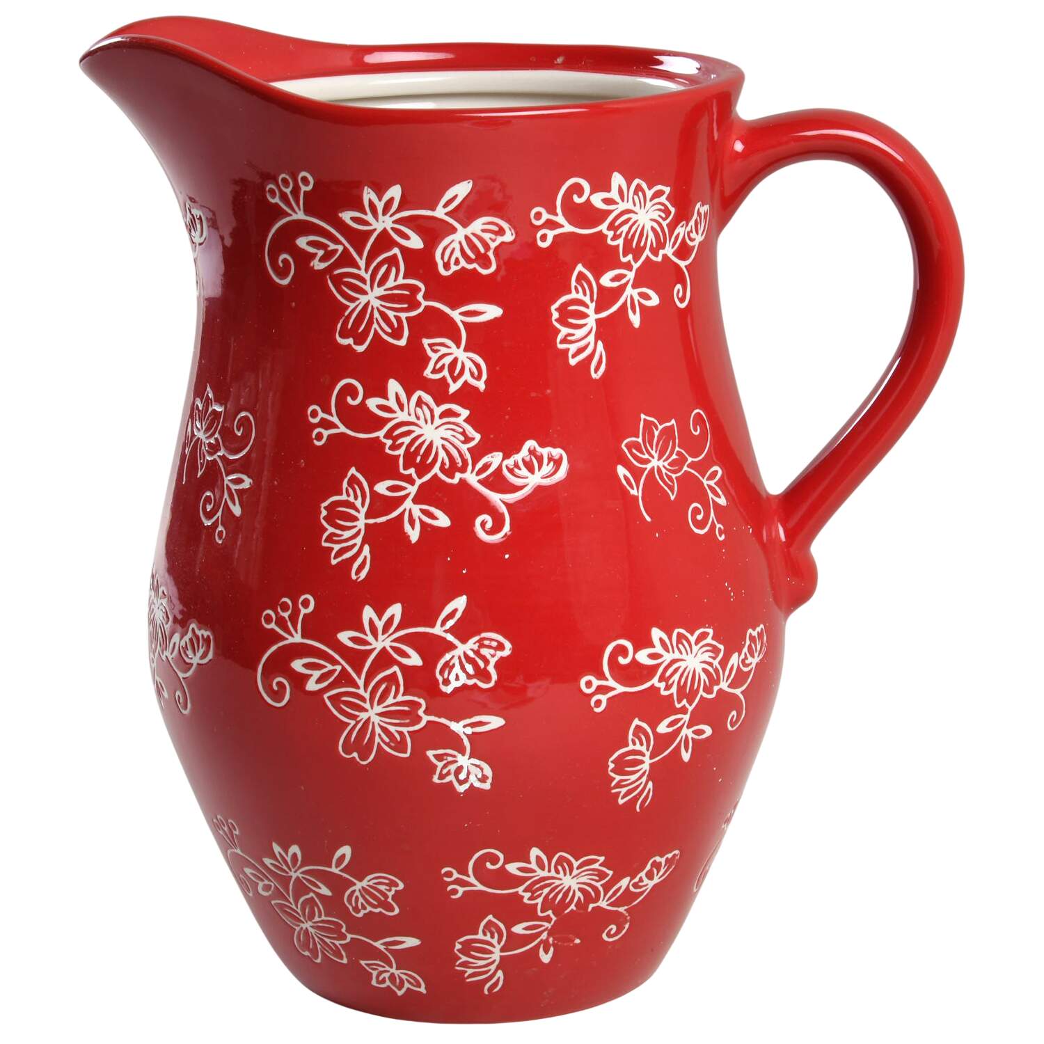 Floral Lace Red Pitcher No Lid by Temp-Tations-1