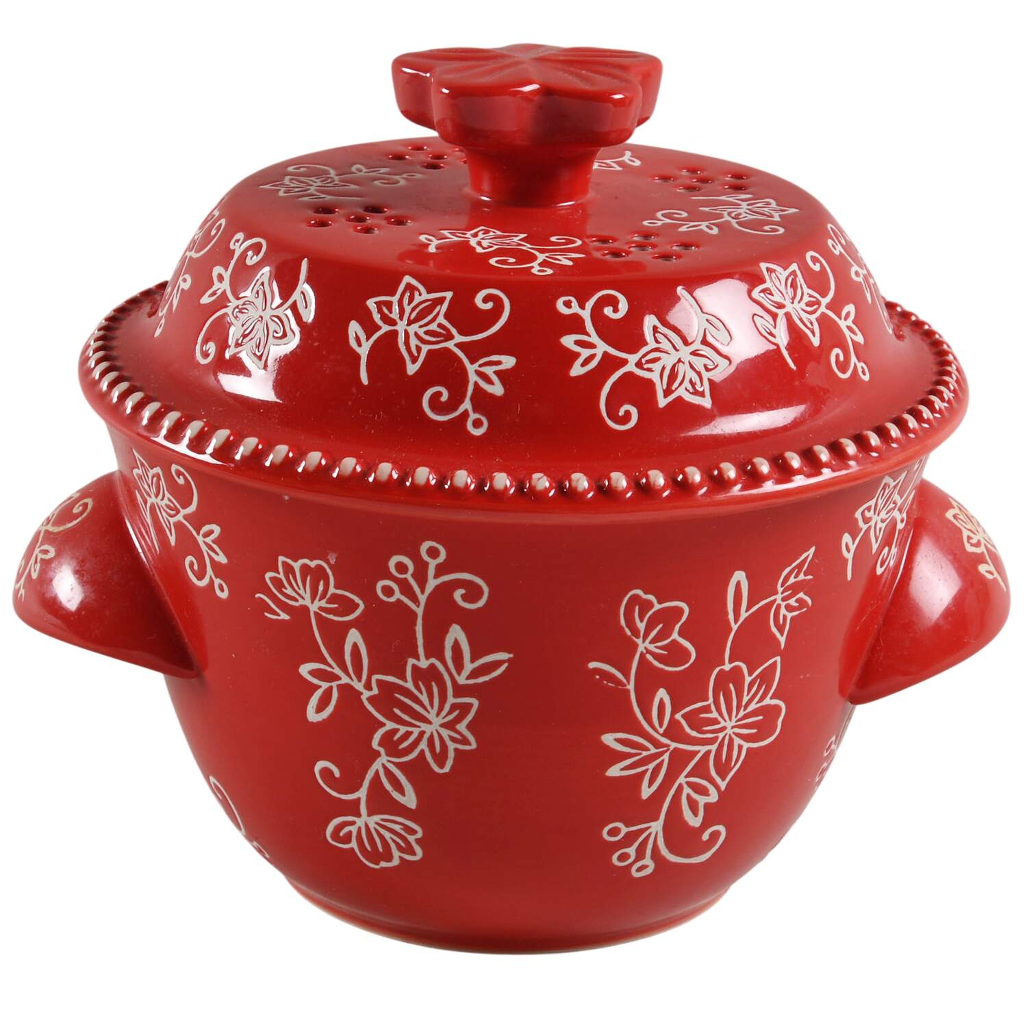 Floral Lace Red Steamer Pot & Lid Set by Temp-Tations-1