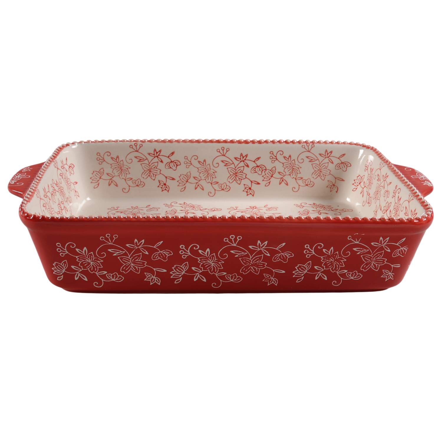 Floral Lace Red 15" Rectangular Baker by Temp-Tations-1