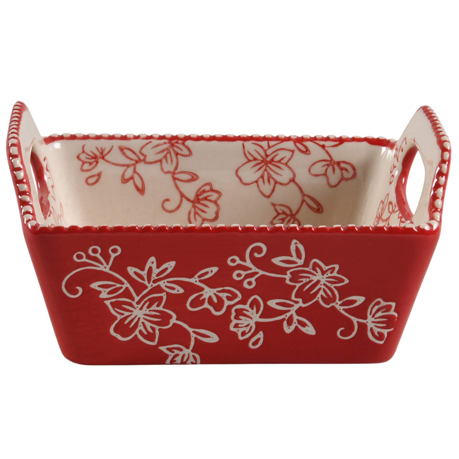 Floral Lace Red Mini Upswept Handled Loaf Pan by Temp-Tations-1