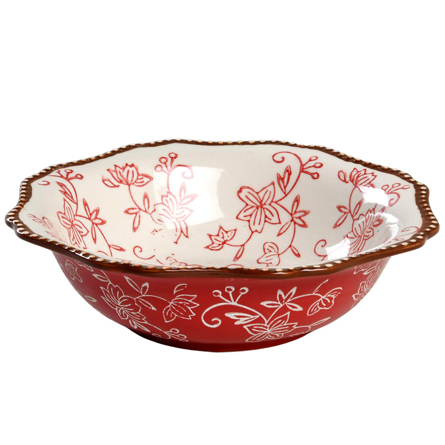 Floral Lace Red Soup/Cereal Bowl by Temp-Tations-1