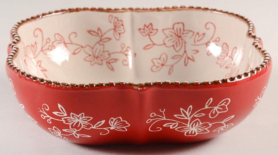 Floral Lace Red Square Soup Bowl by Temp-Tations-1