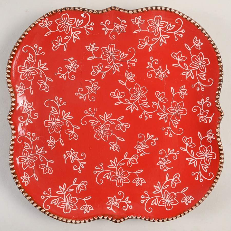 Floral Lace Red Square Dinner Plate by Temp-Tations-1