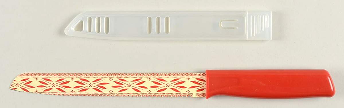 Old World Red Bread Knife Stainless Blade with Cover by Temp-Tations-1