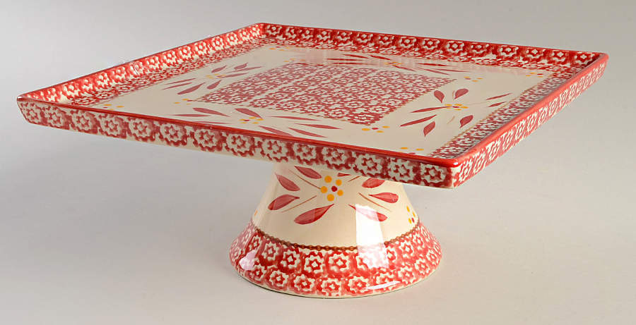 Old World Red Square Pedestal Server/Cake for 6 Piece Pedestal Server/Cake Set by Temp-Tations-1