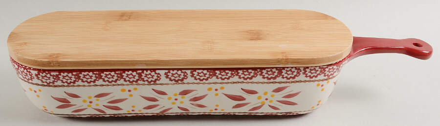 Old World Red Loaf Pan with Wood Lid by Temp-Tations-1