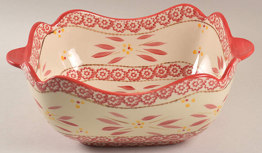 Old World Red 2.5 Qt Square Bake & Serve Bowl by Temp-Tations-1