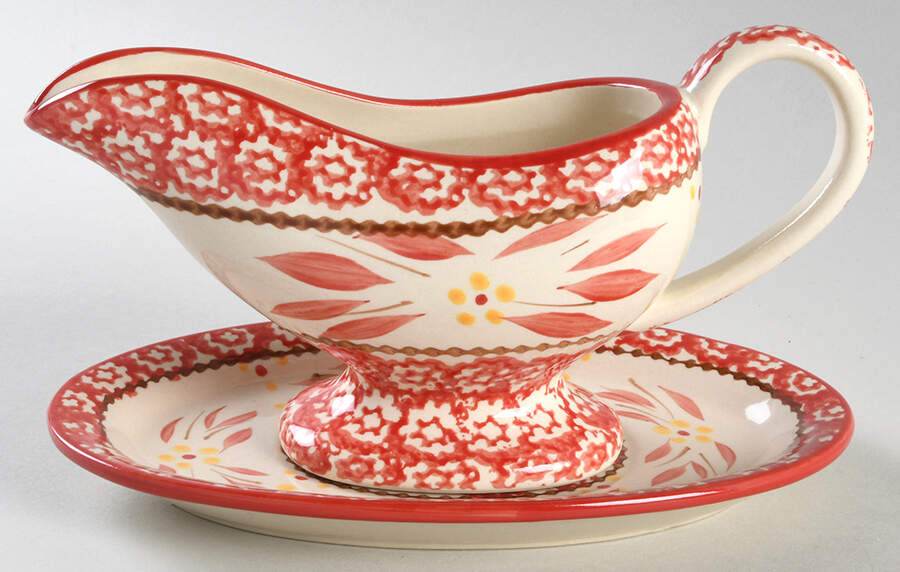 Old World Red Gravy Boat & Underplate by Temp-Tations-1