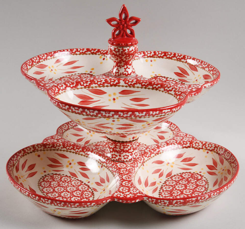 Old World Red 2-Tier Serving Tray by Temp-Tations-1