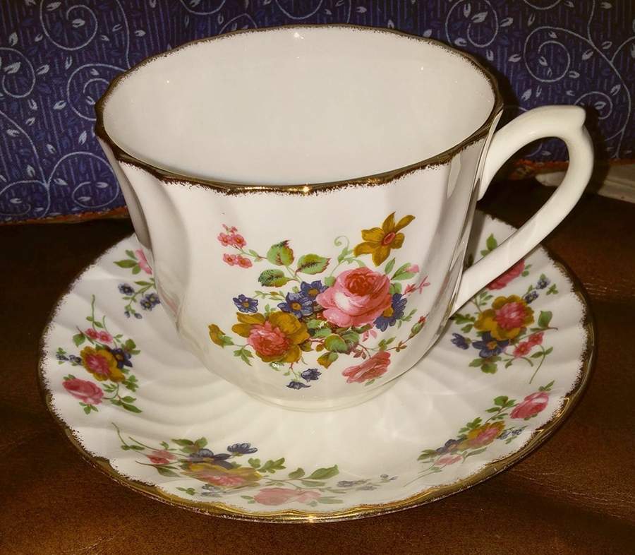 Old Chelsea Rose Flat Cup & Saucer Set by Towle-1