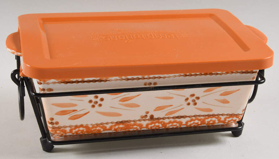 Old World Orange Spice 4 Pc 10" Rect Baker (Baker,Lid,Trivet & Stand) by Temp-Tations-1