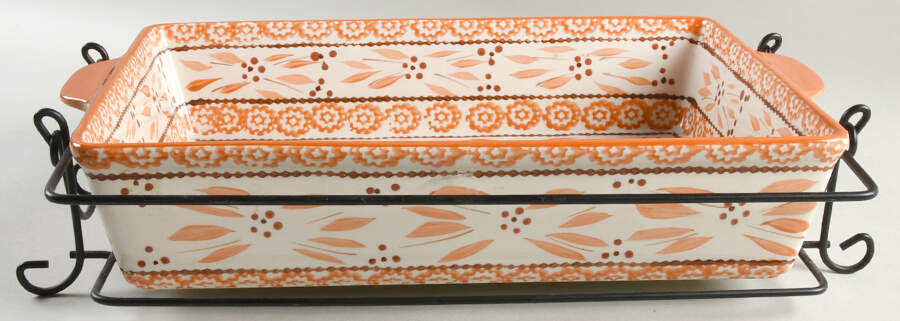 Old World Orange Spice 15" Rectangular Baker w/Metal Stand by Temp-Tations-1