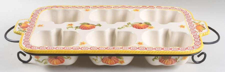 Pumpkin Patch Muffin Pan (Holds 6 Muffins) & Metal Stand by Temp-Tations-1