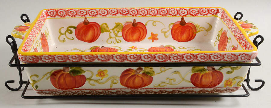 Pumpkin Patch 15" Rectangular Baker w/Metal Stand by Temp-Tations-1